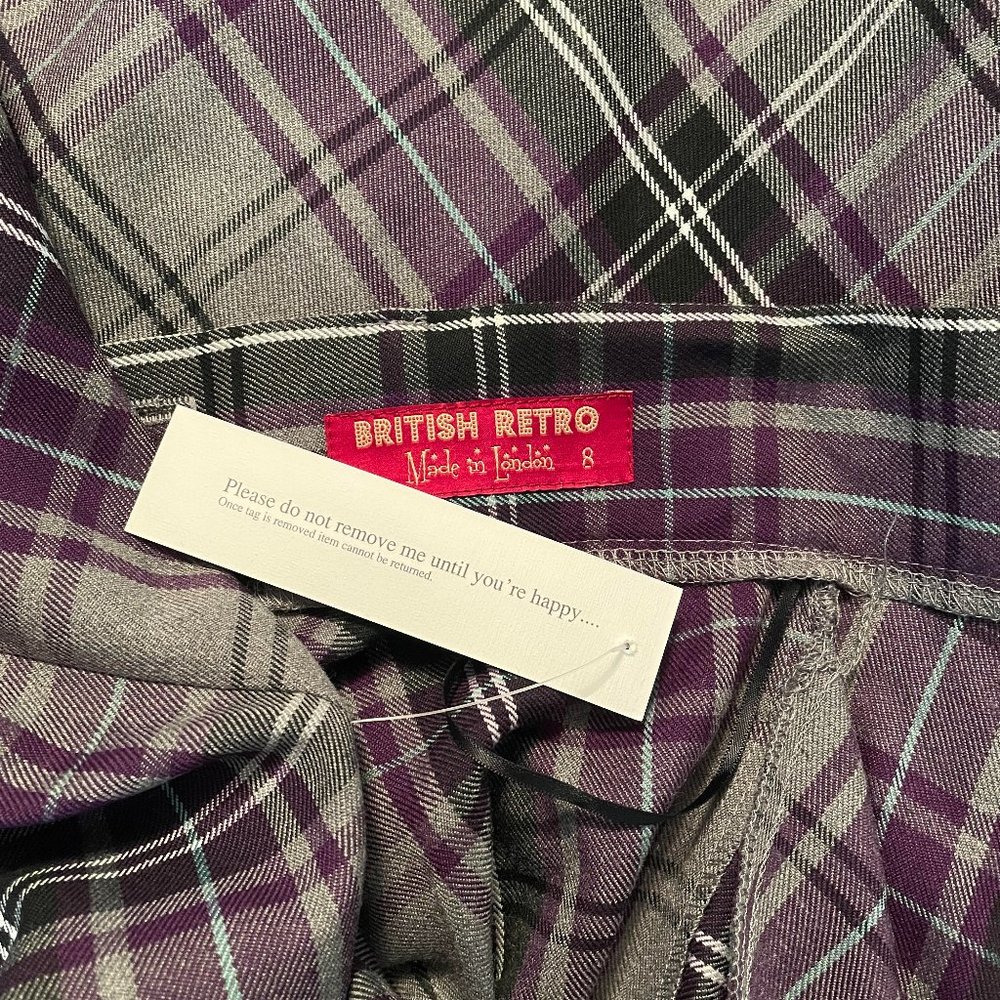 British Retro Heather Tartan 50s Full Circle Bonny Skirt w/ Pockets UK 8 - Picture 2 of 2